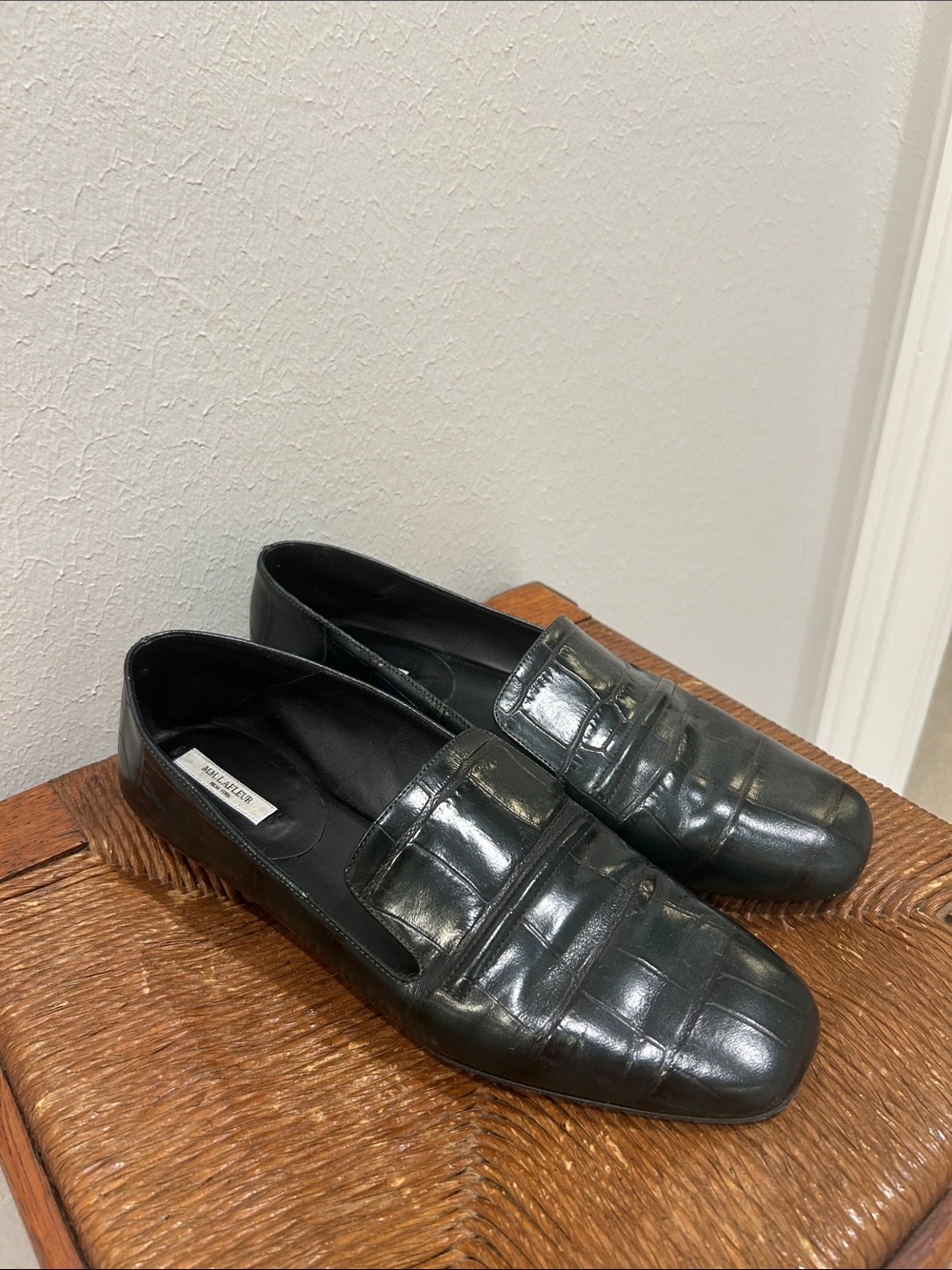MM. Lafleur Dark Green Croco Leather Penny Loafers EUC 40